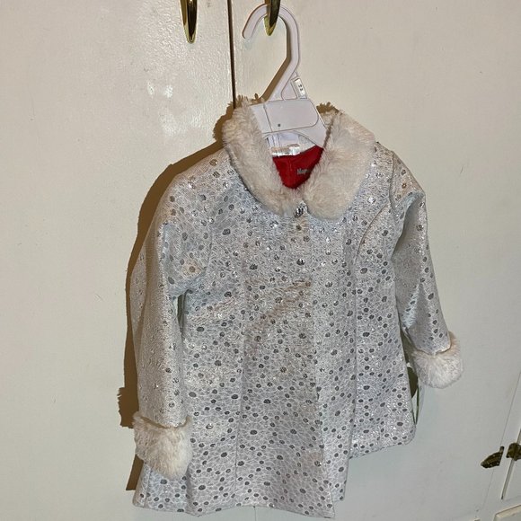 Nannette Baby Girl 2pc. White Sparkly Coat/Red Dress - Picture 5 of 15